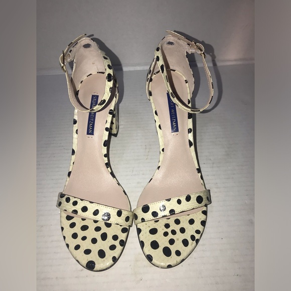 NWOB Stuart Weitzman Nearlynude Cream Dot Spotted Snake Ankle Strap Heels Sz 8 - Picture 10 of 11